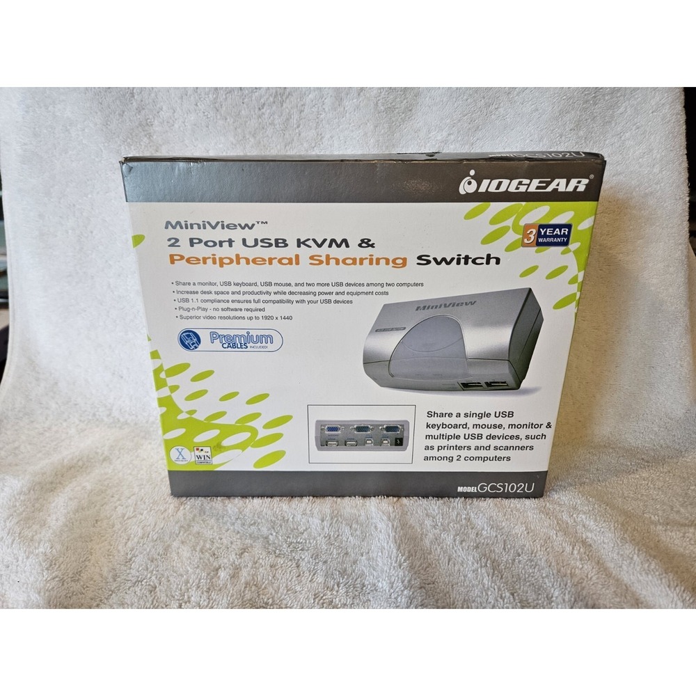 MiniView‎ 2-Port USB KVM Peripheral Sharing Switch Model GCS102U New